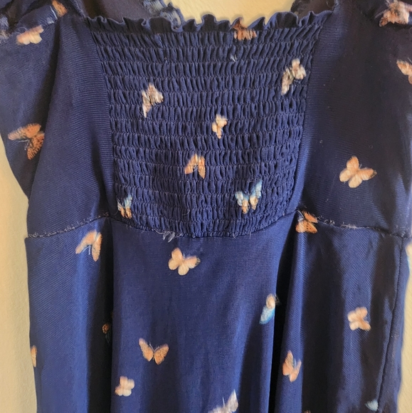 Urban outfitters blue butterfly heart neckline puffy sleeves mini dress - Picture 6 of 6